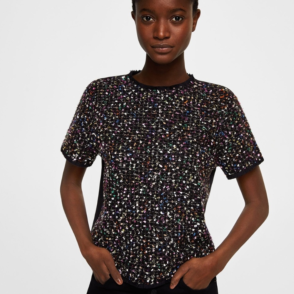 Mango Tweed Contrasting Top